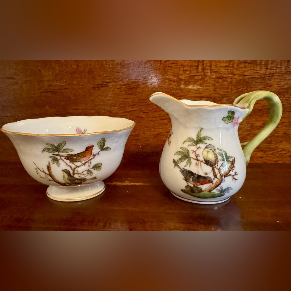 Herend Rothschild Bird Cream and Sugar Set